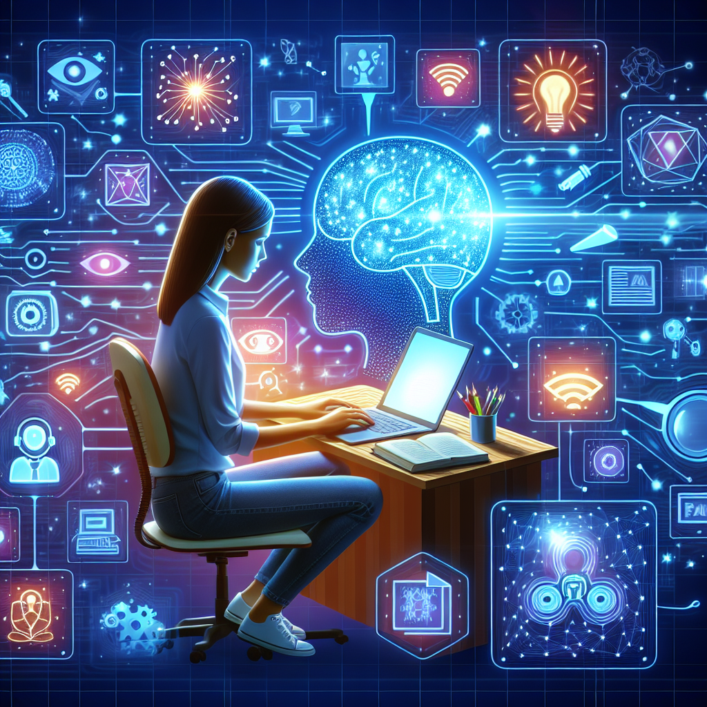 blogger using laptop surrounded by AI icons