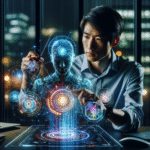 young entrepreneur using AI tools at night