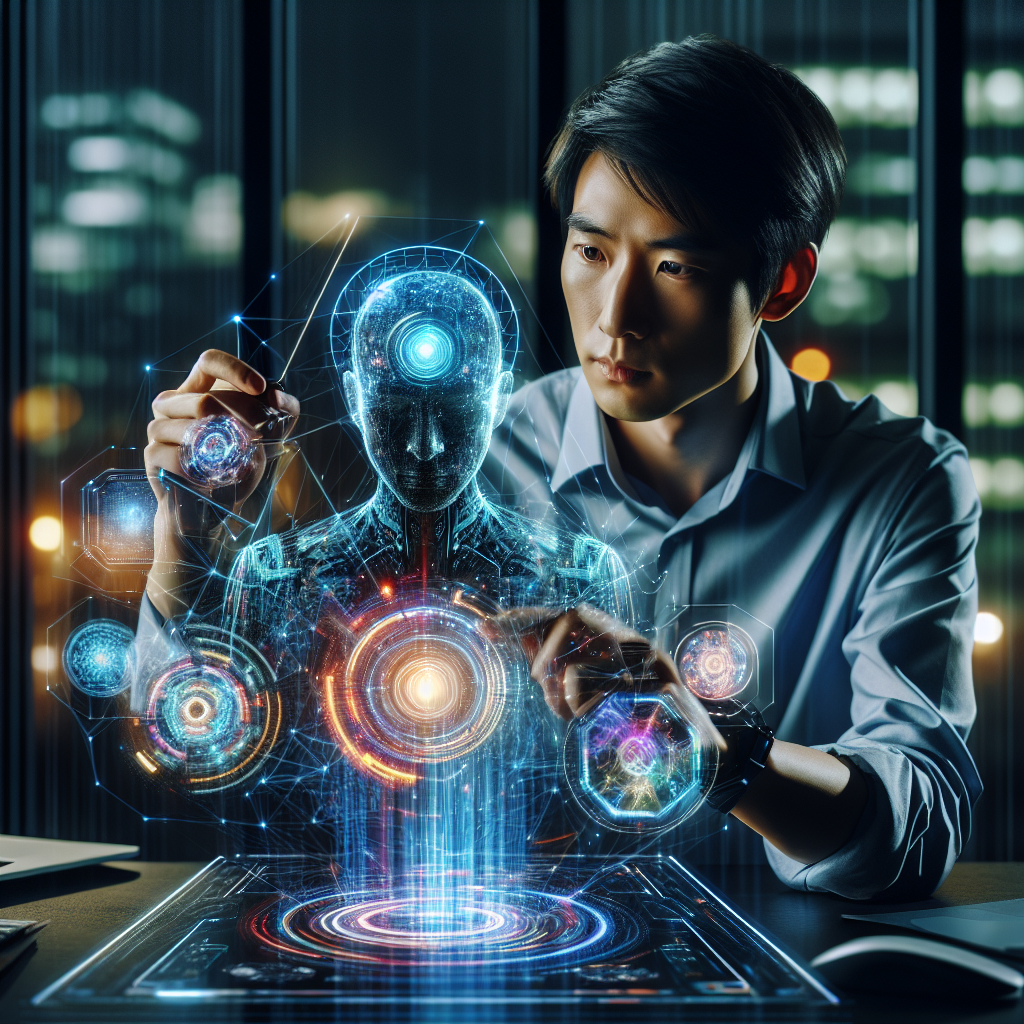 young entrepreneur using AI tools at night