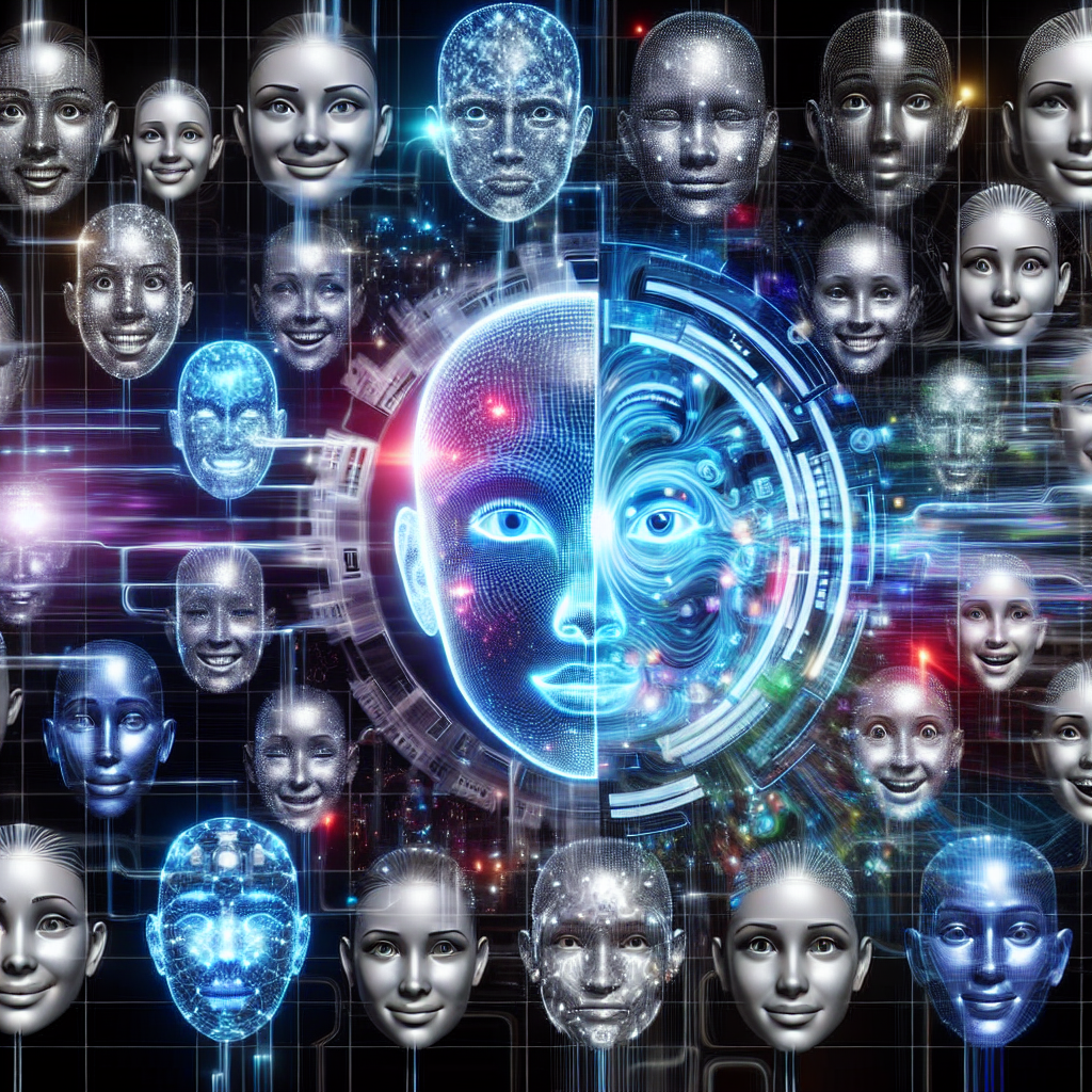 AI analyzing human facial emotions in hologram