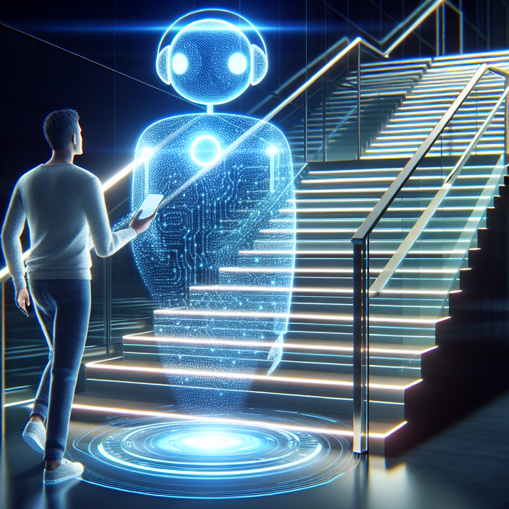 digital assistant guiding person up stairs