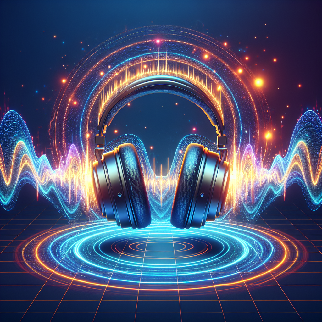glowing headphones with AI-generated waves